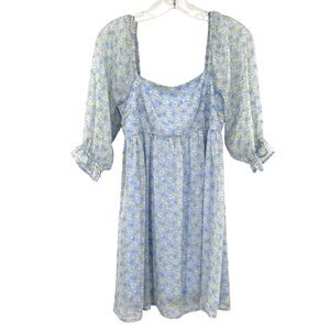 Altar’d State Blue Daisy Sheer Sleeves Peasant Dress Cottagecore Fairy Milkmaid